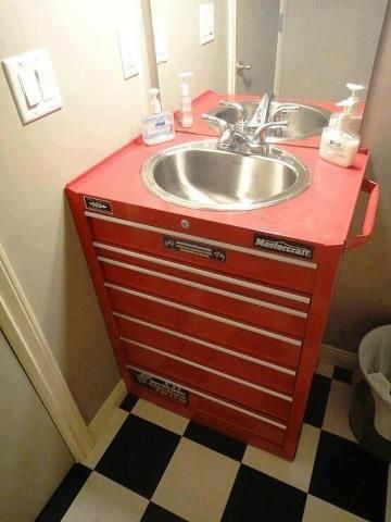 Garage Sink, Man Bathroom, Garage Bathroom, Man Cave Bathroom, Mechanic Shop, Car Furniture, Man Cave Garage, Tool Chest, Garage Workshop