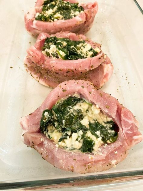 Feta Pork Chops, Stuffed Pork Chops Bone In, Stuffed Pork Loin Chops, Stuffed Pork Chops Baked In Oven, Stuffed Boneless Pork Chops, Spinach Stuffed Pork Chops, Firehouse Recipes, Baked Stuffed Pork Chops, Pork Scallopini