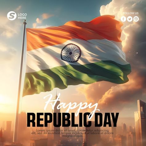 Media Poster, Happy Republic Day, Indian Flag, Social Media Poster, Republic Day, Banner Template, Graphic Resources, Flag, Social Media