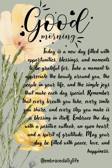 Today is a new day filled with opportunities, blessings, and moments to be grateful for. Take a moment to appreciate the beauty around you, the people in your life, and the simple joys that make each day special. Remember that every breath you take, every smile you share, and every step you make is a blessing in itself. Embrace the day with a positive outlook, an open heart, and a spirit of gratitude. May your day be filled with peace, love, and happiness. May Your Day Be Blessed, Todays Blessing, Blessed Day Wishes, Be A Blessing To Someone Today, Positive Good Morning Quotes Happiness Motivation, Good Morning New Week Blessings, God Bless Your Day Quotes, Blessing For A Friend, Blessings For Today