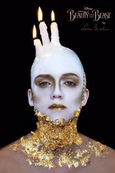 Lumiere Makeup Bald Cap Makeup Looks, Beauty And The Beast Make Up Ideas, Lumiere Makeup, Bald Cap Makeup, Disney Halloween Makeup, College Makeup, Beast Costume, Pale Complexion, Bald Cap