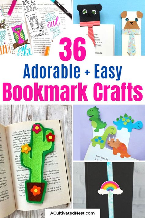 36 Cute Bookmark Crafts- Get ready to add some style to your reading routine with these cute bookmark crafts! With options ranging from colorful paper clips to felt creations, you'll be sure to find a design that speaks to you. | homemade bookmarks, DIY bookmarks, gifts for readers, gifts for book lovers, #crafts #bookmark #DIY #kidsCrafts #ACultivatedNest Felt Bookmark Ideas, Animal Bookmarks Diy, Homemade Bookmarks For Kids, Book Lovers Crafts, Bookmark Crafts For Kids, Diy Bookmarks Creative, Readers Gifts, Make A Bookmark, Origami Butterfly Easy