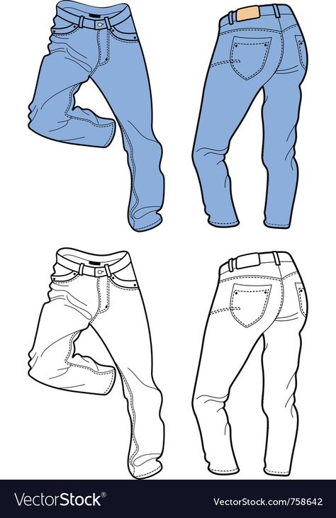 How To Draw Jeans, Jeans Illustration, Shirt Around Waist, Jeans Drawing, Back Drawing, Male Profile, Bottle Diy, Clothing Design Sketches, Jean Pockets