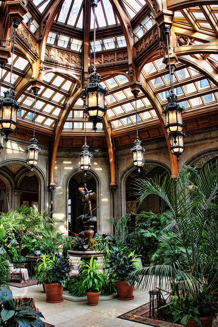 This is an atrium in the Biltmore Mansion in North Carolina. The tour of the house is amazing but this was one of my favorite architectural features. I want one (on a smaller scale) in any future house that I build. Perfect entertaining space Biltmore House, Biltmore Estate, Patio Interior, Beautiful Architecture, Winter Garden, Garden Room, 인테리어 디자인, My Dream Home, Future House