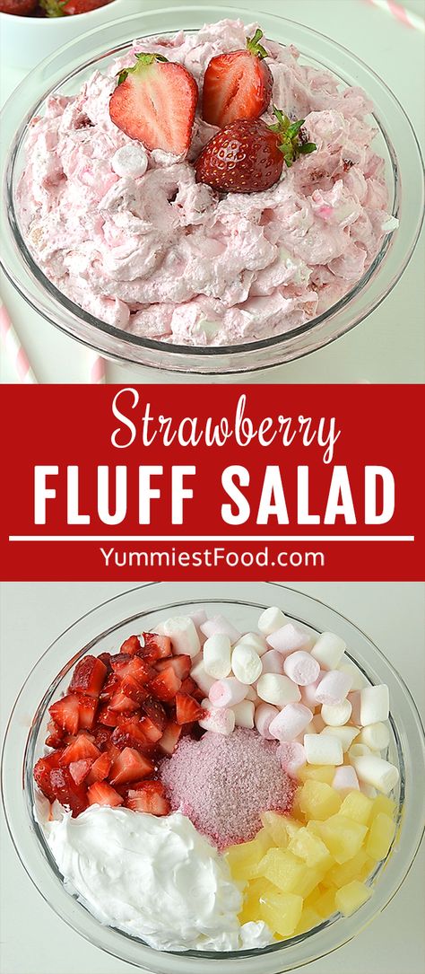 Fruit Fluff Salad, Strawberry Fluff Salad, Fruit Fluff, Fluff Salad Recipes, Strawberry Fluff, Easy Fruit Salad Recipes, Desserts Fruit, Fluff Salad, Fruit Salad Easy