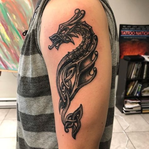 Celtic Dragon Tattoo | Tattoo Ideas and Inspiration Celtic Dragon Tattoos, Felt Dragon, Street Tattoo, Dragon Tattoos, Celtic Dragon, Viking Tattoos, Tattoo Tattoo, Dragon Tattoo, Drake