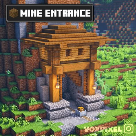 Minecraft Underground Mine Entrance, Minecraft Cave Enterence Ideas, Minecraft Bunker Entrance Ideas, Copper Tower Minecraft, Minecraft Quarry Ideas, Minecraft Underground Building Ideas, Mining Outpost Minecraft, Minecraft Underground Base Design, Minecraft Trading Center