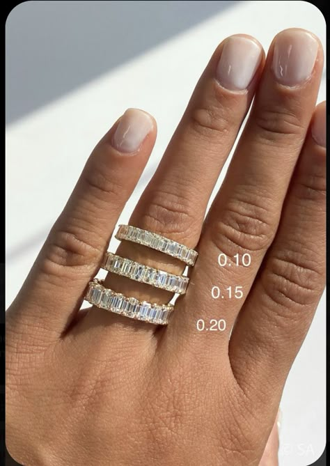 Emerald Cut Eternity Band With Engagement Ring, Eternity Emerald Band, Emerald Diamond Eternity Band, Eternity Ring Emerald, Emerald Eternity Wedding Band, Rectangle Wedding Band, Cool Diamond Rings, Emerald Eternity Band Stack, Emerald Cut Infinity Band