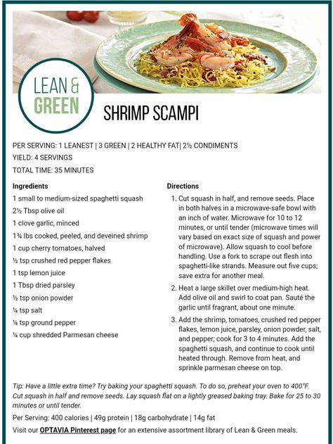 Green Shrimp, Medifast Recipes, Lean Protein Meals, Lean And Green, Lean Meals, Green Recipes, Lean And Green Meals, Green Veggies, Shrimp Scampi