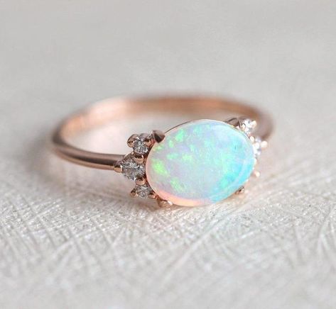 Rose Gold Opal Ring sith Diamonds, Opal and Diamond Opal ring in 14k R – Capucinne Ethiopian Opal Oval Ring For Wedding, Oval Opal Cluster Ring For Wedding, Antique Opal Jewelry, White Gold Opal Ring, Oval Opal Ring, Gold Opal Ring, Rose Gold Opal Ring, Opal Diamond Ring, October Birthstone Rings