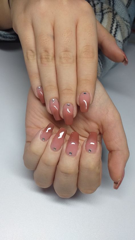 Brown Pink Ombre Nails, Ombre Long Nails, Ombre Nails With Chrome, Brown Nails Long, Ombre Brown Nails, Brown Ombré Nails, Brown Ombre Nails, Brown To Pink Ombre, Nails With Chrome