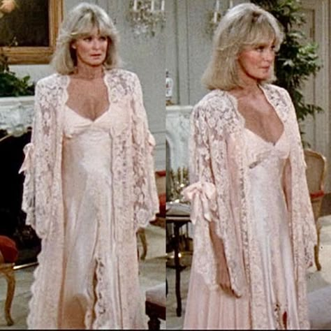 Nolan Miller Collector on Instagram: “WANTED: Where is this pink lace negligee worn by Linda Evans on Dynasty and also in the commercials for Forever Krystle perfume? . . .…” Dreamgirl Aesthetic, Linda Evans Dynasty, Lace Negligee, Linda Evans, Nolan Miller, High Fashion Couture, Princess And The Pea, Cute Sleepwear, Night Gowns