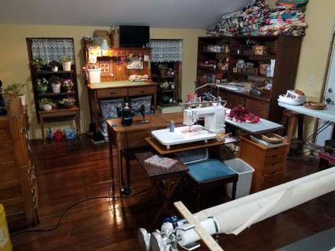 Sewing Room Tour | Jo's Country Junction Sewing Room Dark Academia, Dark Academia Sewing Room, Cottagecore Sewing Room, Witchy Home Aesthetic, Wooden Tv Trays, Academia House, Vintage Sewing Rooms, Small Sewing Rooms, Cottagecore Home Decor