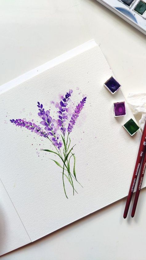 Lavender Watercolour, Lavender Watercolor Painting, Watercolor Lavender Flowers, Botanical Art Drawing, Lilac Watercolor, World Watercolor, Painting Hobby, Loose Watercolour, Lavender Watercolor