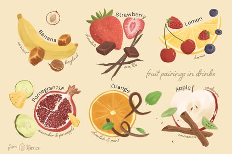 What fruit works well with another? When developing cocktail recipes or pairing food and drink, this study in fruit combinations is a great resource. Lemon Banana, Vanilla Fruit, Fruit Combinations, Flavor Combinations, Fruit Mixes, Strawberry Lemon, Fruit Salad Recipes, Grand Marnier, Nectarine