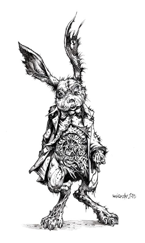 Trippy Tattoo Ideas Black And White, Alice And Wonderland Tattoos, Dark Alice In Wonderland, Alice In Wonderland Drawings, Kunst Tattoos, Wonderland Tattoo, Rabbit Tattoos, Dark Art Tattoo, Tattoo Art Drawings