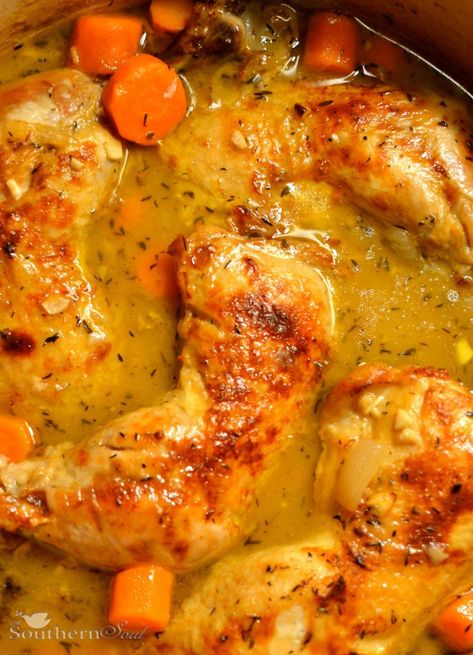 Braised Chicken Thighs - A Southern Soul Crockpot Chicken Leg Quarters, Chicken Leg Quarter Recipes, Panini Recipes Chicken, Chicken Breast Crockpot Recipes, Chicken Quarters, Braised Chicken Thighs, Leg Quarters, Chicken Leg Quarters, Chicken Leg Recipes