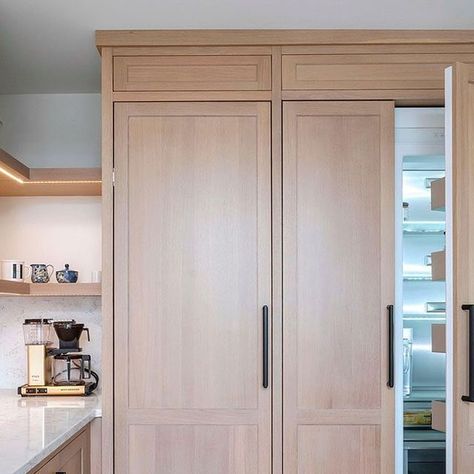 Monogram Appliances on Instagram: "Custom panels allow this Monogram refrigerator to be completely integrated with the surrounding cabinetry, creating a sleek and elevated look. #monogramluxuryappliances  - - Not sure what we love more, a hidden fridge, or a hidden pantry? What do you prefer? Or maybe its both 😋   VHC designer: cabinetnerd interior designer: samiriccioli_designs photos: lindamcmanusimages  #paneledrefrigerator #paneledfridge #paneledappliances #hiddenappliances #kitchendesign #walkinpantry #hiddenpantry" Monogram Refrigerator, Kitchen Selections, Hidden Fridge, Paneled Refrigerator, Monogram Appliances, Hidden Pantry, Luxury Appliances, Castle Hill, Integrated Fridge