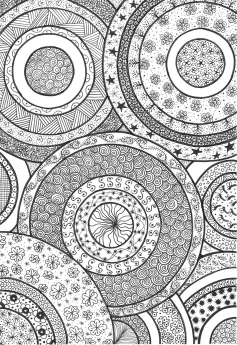 Circles ☆ Colouring Page Zendoodle Circles, Zentangle Designs, Tangle Art, Doodle Coloring, Zentangle Drawings, Doodles Zentangles, Adult Colouring, Doodle Designs, Pattern Ideas