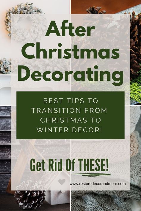 After Christmas decorating doesn't have to be a struggle! See how to tranisition your home from Christmas to winter decor in just a few easy steps. Decorating for winter after Christmas keeps the cozy vibes alive. Turn your home into a winter wonderland by keeping some items & removing others. Plenty of winter decorating ideas after Christmas. Check out our simple list of what to keep & remove when decorating house after Christmas is over. Winter Tree Decorations After Christmas, Winter Decor Inspiration, Winter Decor After Christmas House, How To Decorate For Winter, Decorating For Winter Not Christmas, Winter House Decor After Christmas, Decorate For Winter After Christmas, Winter Decorations After Christmas, How To Decorate After Christmas Is Over