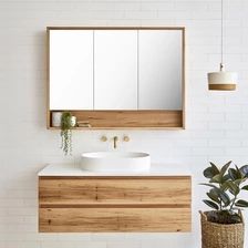 Timber Vanity, Bilik Air, Bad Inspiration, Small Remodel, Blue Space, Wall Hung Vanity, Bathroom Renos, Bathroom Cabinets, Mirror Cabinets