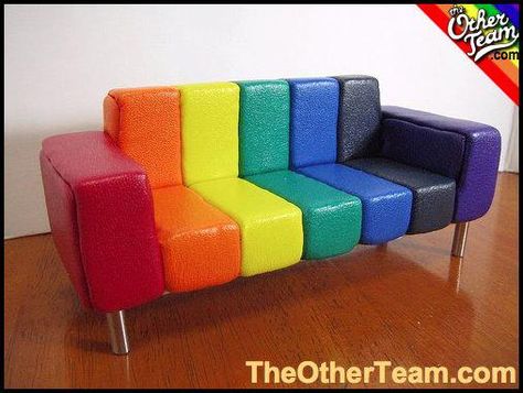 Rainbow couch! I want one. Rainbow Furniture, Rainbow Bright, Rainbow Aesthetic, Rainbow Theme, Taste The Rainbow, Sofa Colors, Beautiful Rainbow, Over The Rainbow, Happy Colors