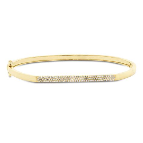 14KT Yellow Gold Diamond Flat Top Bangle Pave Bangle, Diamond Bangles, Wrist Stacks, Fine Ring, Diamond Bangle, Bracelet Collection, Rings Necklaces, 14kt Gold, Chain Link Bracelet