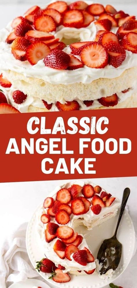 Angel Food Cake With Strawberries And Whip Cream, Angel Food Cake With Strawberries And Vanilla Pudding, Angel Food With Strawberries, Angel Food Strawberry Shortcake, Decorate Angel Food Cake, Strawberry Shortcake With Angel Food Cake, Angel Food Strawberry Cake, Fruit Angel Food Cake Desserts, Angel Fruit Cake Recipe