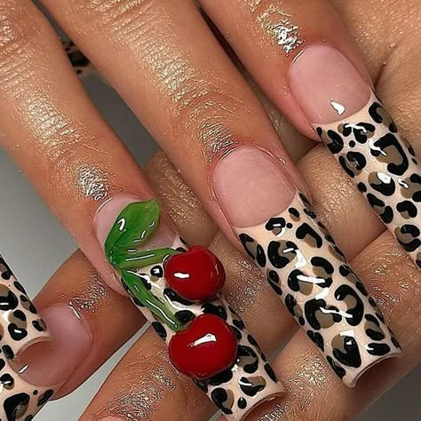 The Nail Connection on Instagram: "Cheetah print x Cherries 🐆🍒🖤  📸: @myprettyset   Follow @thenailconnection for more nail inspo 💅🏽✨  #nails #naildesign #nailinspiration #nailartist #nailtrend #nailbeauty #nails2inspire #nailinspo #nailvideos #nailsporn #nailtech #nailartist #longnails #nailideas #nailsnailsnails #animalprintnails #3dnails #cherrynails #gelnails #naildesigns #springnails #thenailconnection #thenailconnectionxo" 3d Cherry Nails, Cheetah Cherry Nails, Pin Up Nails, Cheetah Print Nails, Cherry Nails, Glow Nails, Acrylic Nails Coffin Pink, Animal Print Nails, Gem Nails