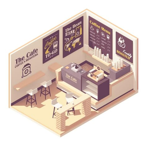 Vector Isometric Small Coffeehouse Stock Vector - Illustration of design, room: 148141310 Isometric Coffee Shop, Restaurant Floor Plan, Habbo Hotel, Restaurant Flooring, Cafe Shop Design, Isometric Art, Isometric Design, Isometric Illustration, Coffeehouse