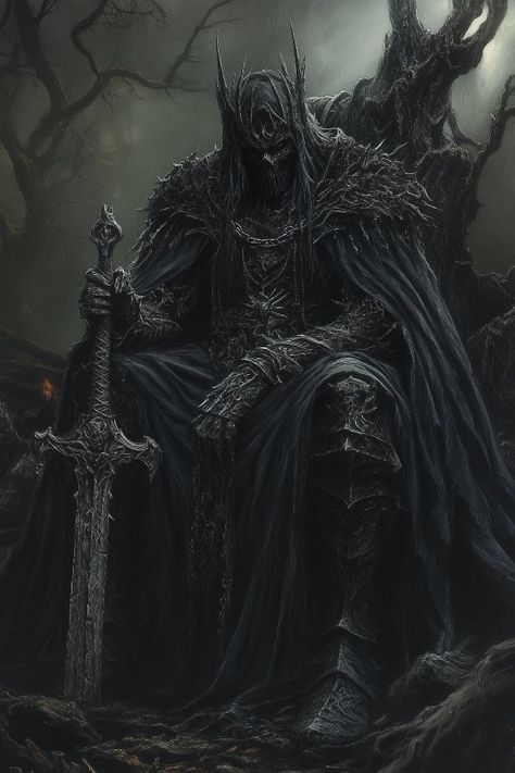 Heavy Metal Artwork Fantasy Art, Dark Queen On Throne, Medieval King Aesthetic, Dark Lord Armor, King On Throne Art, Dark King Aesthetics, Dark Mysterious Man, King Aesthetic Dark, Grimdark Fantasy Art