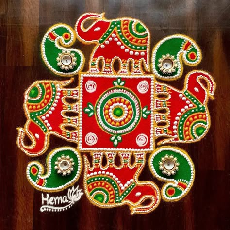 Navarathri Rangoli Designs, Indian Rangoli Designs Festivals, Elephant Rangoli, Welcome Rangoli, Diwali Kolam, Rangoli Designs For Competition, Indian Rangoli Designs, Easy Rangoli Designs Videos, Rangoli Designs Photos