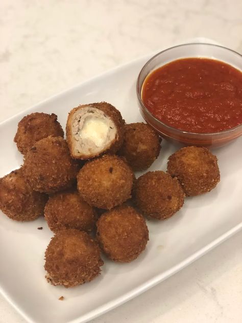 Cheesy Fried Chicken Parm Balls Recipe - Food.com Cheesy Balls Recipe, Homemade Chicken Nuggets, Chicken Balls, Chicken With Italian Seasoning, Cheese Spaghetti, Chicken Nugget, Cream Cheese Chicken, Chicken Parm, Mozzarella Sticks