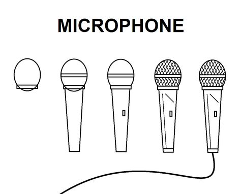 Step-by-Step tutorial for a microphone. Simple Microphone Drawing, How To Draw A Microphone, Microphone Drawing Easy, Microphone Doodle, Nyc Doodles, Bts Drawings Easy, Microphone Drawing, Draw Music, Music Doodle