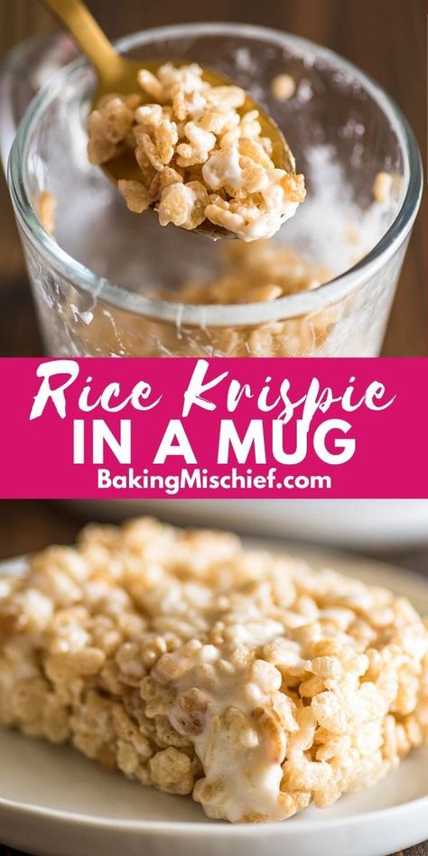 Microwave Rice Recipes, Baking Mischief, Mug Dessert Recipes, Cherry Cookies Recipes, Microwave Mug Recipes, Rice Krispie Treats Recipe, Mug Recipe, Marshmallow Brownies, Rice Krispie Squares