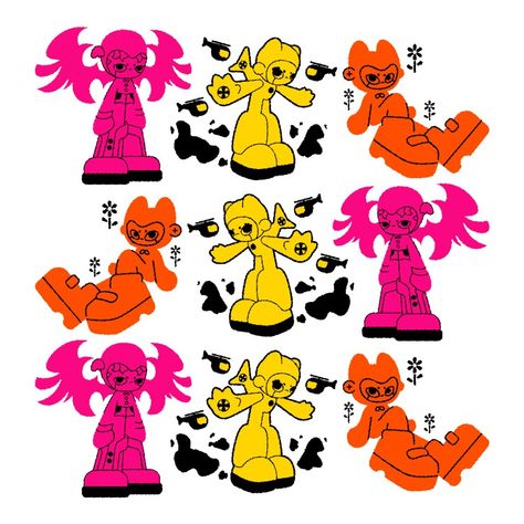 Y2k Characters Drawing, Y2k Character Design, Y2k Illustration, Y2k Cartoon, Doodle Characters, Note Doodles, Riso Print, Japanese Graphic Design, Concept Art Drawing