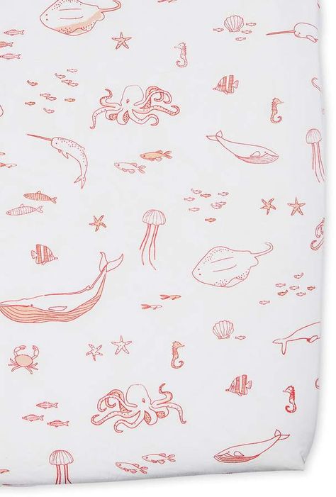 Ocean Crib Sheets, Ocean Crib Bedding, Florida Nursery Theme, Pink Ocean Theme Nursery, Pink Coastal Nursery, Nautical Girl Nursery, Aquatic Nursery Theme, Ocean Theme Nursery Girl, Ocean Themed Nursery Girl