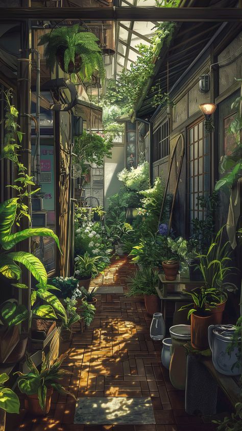 Anime Garden Aesthetic, Solarpunk Wallpaper, Anime Garden, Wallpapers Landscape, Canvas Art Landscape, Pixel Art Landscape, Artwork Landscape, Dreamy Artwork, Ghibli Artwork