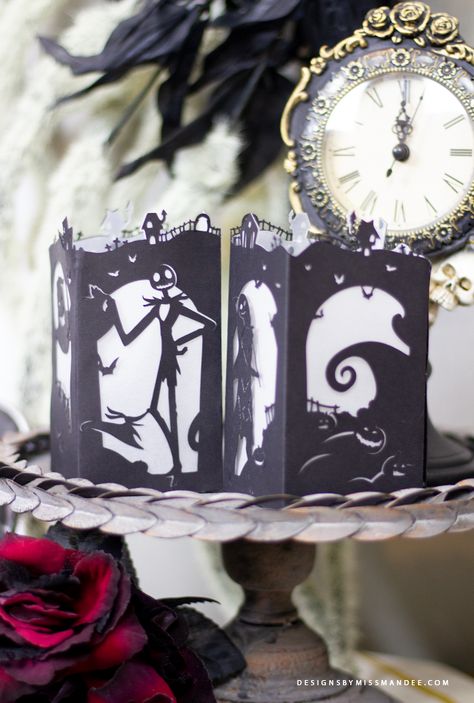 FREE Nightmare Before Christmas Paper Lantern - Designs By Miss Mandee. See Jack, Sally, Oogie Boogie, and Zero all in this intricately designed paper lantern. Perfect for a Nightmare Before Christmas fan or a Halloween party! #Disney #paperlanterns #nightmarebeforechristmas #Halloween #Cricut #FREESVG Prom Dress Princess, Nightmare Before Christmas Tree, Nightmare Before Christmas Pumpkin, Nightmare Before Christmas Nails, Halloween Cricut, Designed Paper, Nightmare Before Christmas Tattoo, Nightmare Before Christmas Wallpaper, Nightmare Before Christmas Decorations