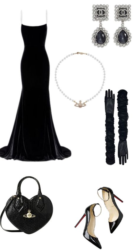 beautiful in black Fancy Black Gown, Fame Dr Wardrobe, Black Gala Outfit, Old Dior Fashion, Black Hollywood Dress, Hollywood Glamour Party Outfit, Black Prom Dress Inspiration, Hollywood Aesthetic Outfits, Hollywood Outfit Ideas Party