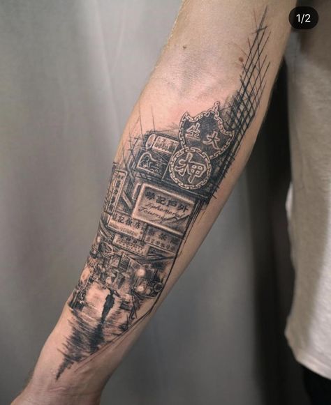 Hong Kong Tattoo Ideas, Mrs Tattoo, Kong Tattoo, Hong Kong Tattoo, Hong Kong Street, Animal Sleeve, Animal Sleeve Tattoo, Street Tattoo, Map Tattoos