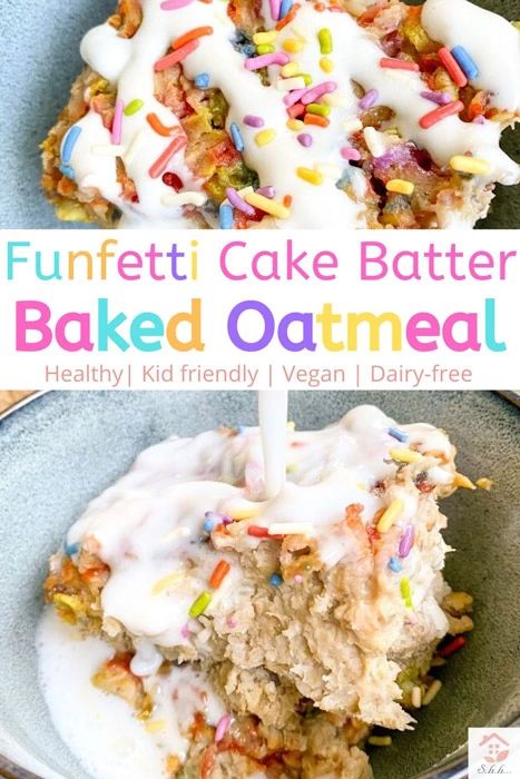 Birthday Cake Baked Oatmeal, Vegan Birthday Breakfast, Healthy Birthday Breakfast, Vegan Protein Breakfast, Oatmeal Vegan, Oatmeal Healthy, Vegan Breakfast Options, Oatmeal Flavors, Baked Oatmeal Healthy