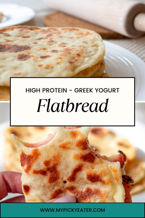 High Protein Flatbread, Greek Yogurt Flatbread, Protein Flatbread, Yogurt Flatbread Recipe, Greek Yogurt Bread, Greek Flatbread, Yogurt Flatbread, High Protein Yogurt, Yogurt Bread