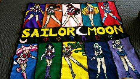 Sailor moon blanket! – Crochet Lady and Life Hacks Moon Crochet Blanket, Crochet Sailor Moon, Sailor Moon Blanket, Sailor Moon Pose, Anime Crochet, Moon Crochet, Moon Blanket, Pokemon Crochet, Doll Amigurumi Free Pattern