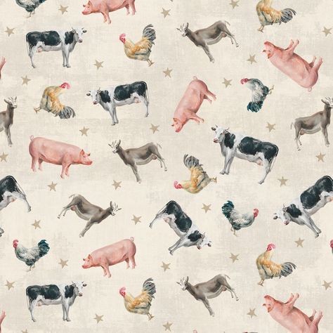 "Farmhouse Chic Cream Animals Fabric 89240-292 from Wilmington by the yard.  100% cotton, 45\" wide.  Multiple yard purchases will be shipped in one continuous cut." Farm Animal Fabric, Holstein Cows, Farm Quilt, Quilted Table Toppers, Queen Size Quilt, Fabric Yardage, Farmhouse Chic, Quilt Kits, Farm Animal