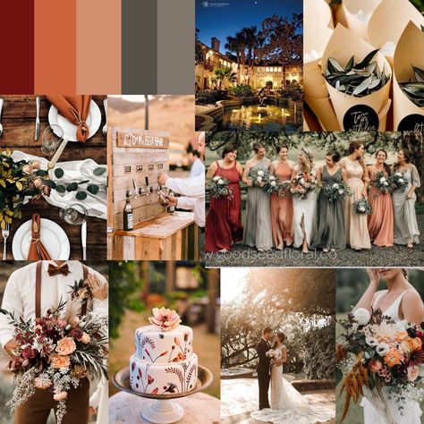 Terracotta And Gray Wedding, Grey And Terracotta Wedding, Wedding Terracotta, Sage Wedding Colors, Fall Greenery, Boho Wedding Theme, Sage Wedding, Wedding Theme Colors, Something Borrowed