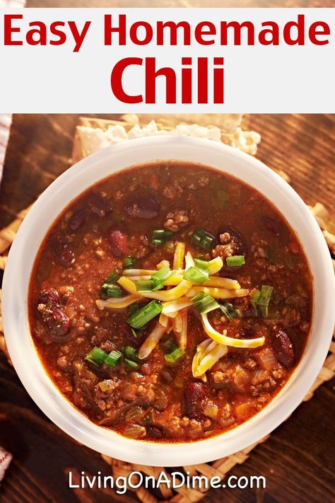 Easy Homemade Chili Recipe Easy Homemade Chili Recipe, Living On A Dime, Chili Recipe Stovetop, Easy Homemade Chili, Easy Chilli, Homemade Chili Recipe, Homemade Chilli, Best Chili Recipe, Chili Recipe Crockpot