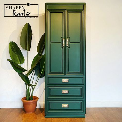 SOLD Emerald Green Armoire Wardrobe Closet Vintage Mid - Etsy Style Tall Dresser, Refurnishing Furniture, Green Armoire, Closet Armoire, Armoire Wardrobe Closet, Armoire Makeover, Vintage Armoire, Furniture Wardrobe, Upcycle Furniture