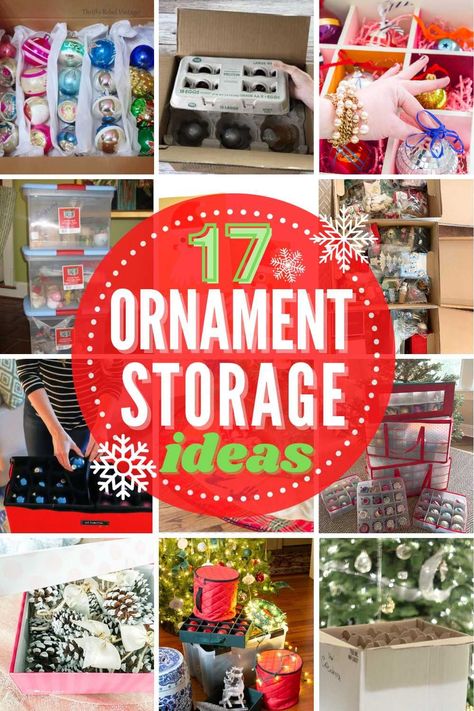 These 17 ornament storage ideas will help ensure your Christmas decorations are stored properly so there are no surprises next year. #ornamentstorage #christmasornament #storageideas Storing Christmas Ornaments, Christmas Ornament Storage Ideas, Christmas Decor Storage Ideas, Ornament Storage Ideas, Diy Ornament Storage, Christmas Ornament Storage Diy, Organized Christmas Decorations, Storing Ornaments, Christmas Decoration Storage