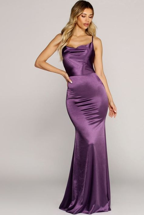 f337d999d9ad116a7b4f3d409fcc6480desc36459127ri Debs Dresses Purple, Purple Silk Gown, Cowboy Prom, Tiffany Keller, Purple Satin Dress, Black Dress Outfit Casual, Military Ball Dress, Antoinette Dress, Silk Dresses